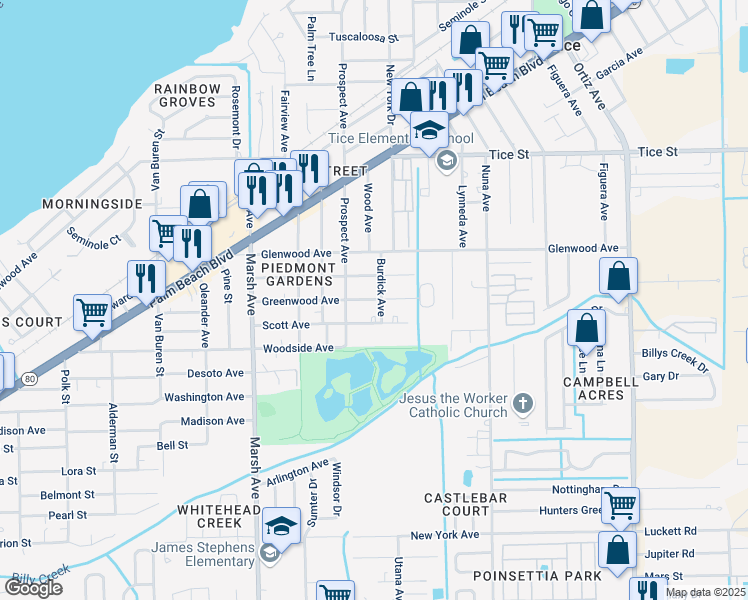 map of restaurants, bars, coffee shops, grocery stores, and more near 4432 Greenwood Avenue in Fort Myers