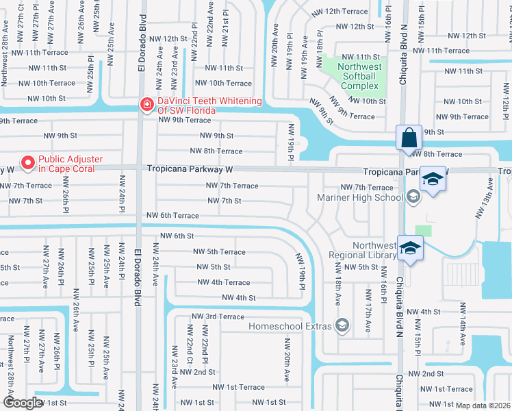 map of restaurants, bars, coffee shops, grocery stores, and more near 2021 Northwest 7th Street in Cape Coral