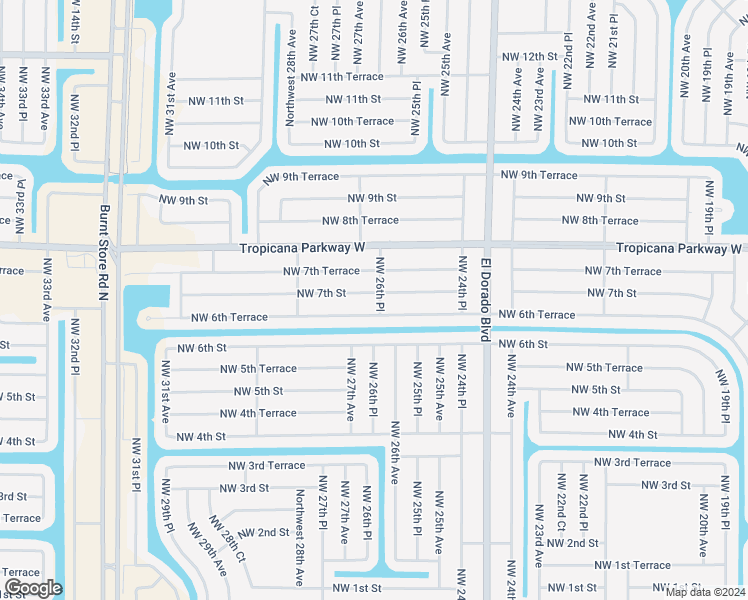 map of restaurants, bars, coffee shops, grocery stores, and more near 2600 Northwest 7th Street in Cape Coral