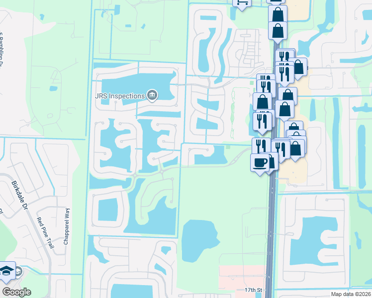 map of restaurants, bars, coffee shops, grocery stores, and more near 1217 Creekside Drive in Wellington