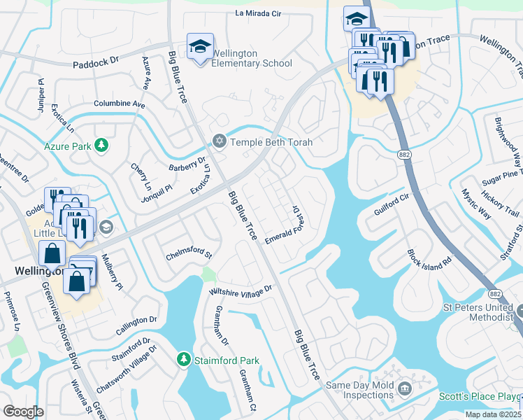 map of restaurants, bars, coffee shops, grocery stores, and more near 13278 Moonstone Terrace in Wellington