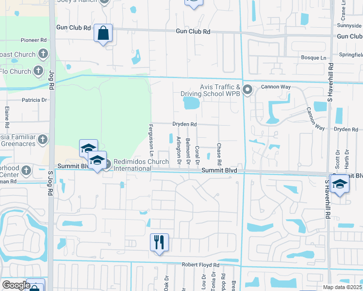map of restaurants, bars, coffee shops, grocery stores, and more near 862 Arlington Drive in West Palm Beach