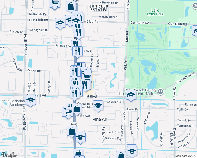 map of restaurants, bars, coffee shops, grocery stores, and more near 840 Summit Lake Drive in West Palm Beach