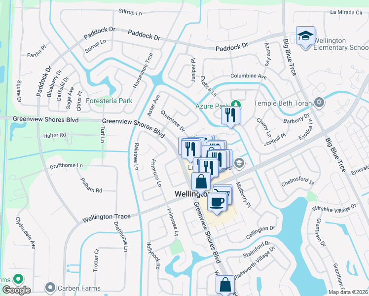 map of restaurants, bars, coffee shops, grocery stores, and more near 13992 Aster Avenue in Wellington