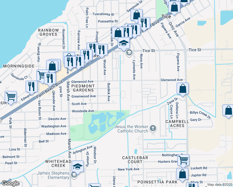 map of restaurants, bars, coffee shops, grocery stores, and more near 4465 Greenwood Avenue in Fort Myers