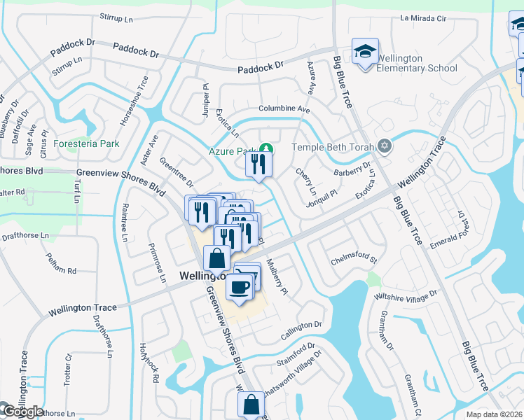 map of restaurants, bars, coffee shops, grocery stores, and more near 13789 Bottlebrush Court in Wellington