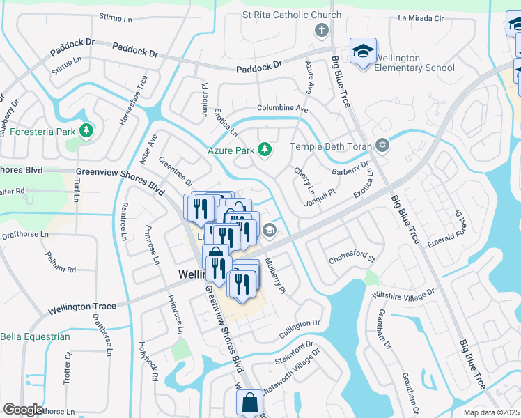 map of restaurants, bars, coffee shops, grocery stores, and more near 13789 Bottlebrush Court in Wellington