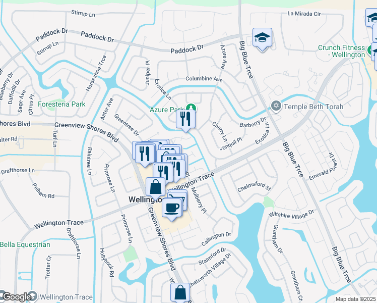 map of restaurants, bars, coffee shops, grocery stores, and more near 13789 Bottlebrush Court in Wellington