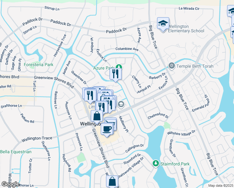 map of restaurants, bars, coffee shops, grocery stores, and more near 13789 Bottlebrush Court in Wellington