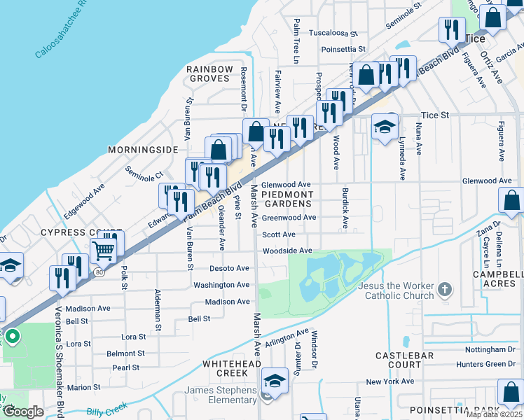 map of restaurants, bars, coffee shops, grocery stores, and more near 4220 Armeda Avenue in Fort Myers