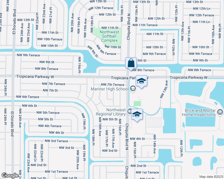 map of restaurants, bars, coffee shops, grocery stores, and more near 702 Northwest 17th Avenue in Cape Coral