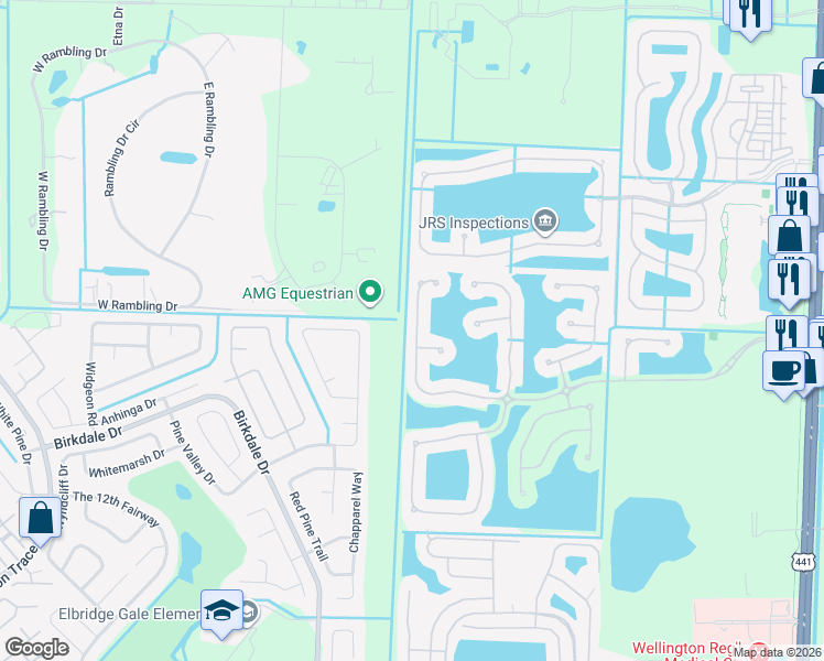 map of restaurants, bars, coffee shops, grocery stores, and more near 10672 OldHammock Way in Wellington