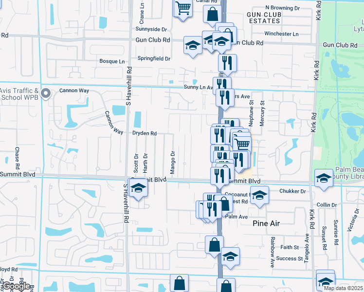 map of restaurants, bars, coffee shops, grocery stores, and more near 814 Mango Drive in West Palm Beach