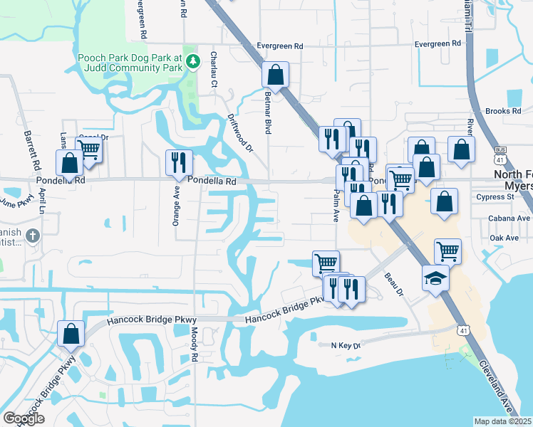 map of restaurants, bars, coffee shops, grocery stores, and more near 427 Jaye Ct in North Fort Myers