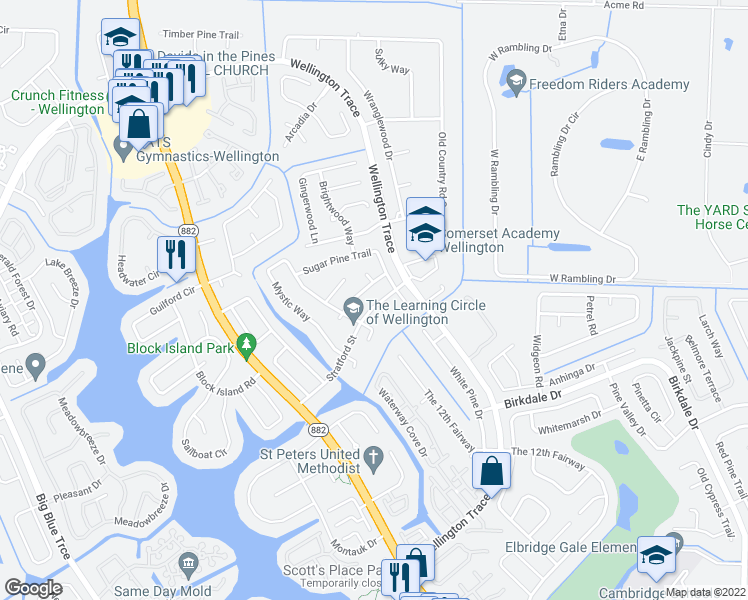 map of restaurants, bars, coffee shops, grocery stores, and more near 12149 Stratford Street in Wellington