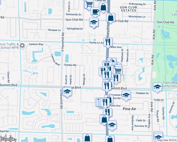 map of restaurants, bars, coffee shops, grocery stores, and more near 814 Mango Drive in West Palm Beach