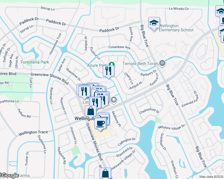map of restaurants, bars, coffee shops, grocery stores, and more near 13789 Bottlebrush Court in Wellington