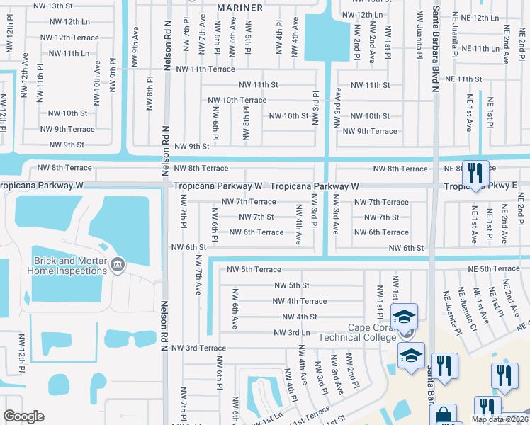 map of restaurants, bars, coffee shops, grocery stores, and more near 429 Northwest 7th Street in Cape Coral