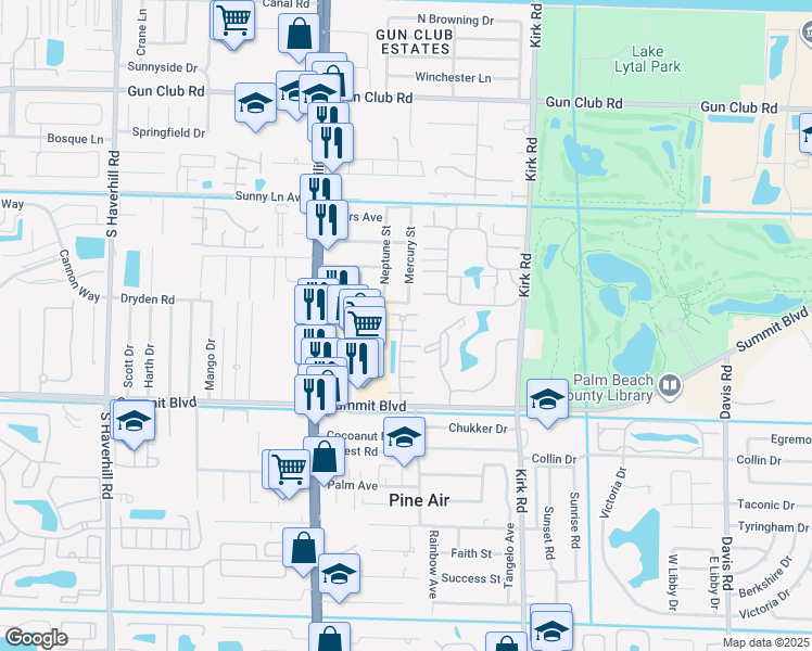 map of restaurants, bars, coffee shops, grocery stores, and more near 840 Summit Lake Drive in West Palm Beach