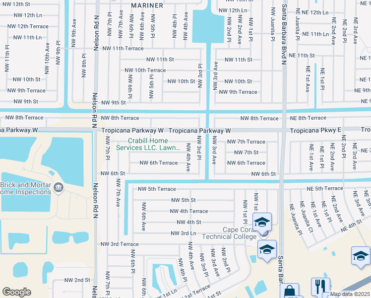 map of restaurants, bars, coffee shops, grocery stores, and more near 401 Northwest 7th Street in Cape Coral