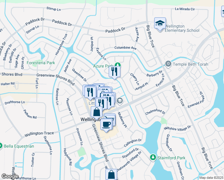 map of restaurants, bars, coffee shops, grocery stores, and more near 13789 Bottlebrush Court in Wellington
