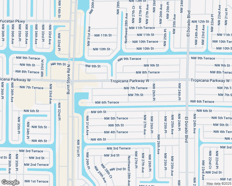 map of restaurants, bars, coffee shops, grocery stores, and more near 2825 Northwest 7th Street in Cape Coral