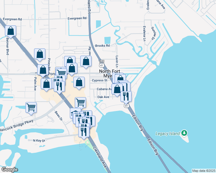 map of restaurants, bars, coffee shops, grocery stores, and more near 1140 Fourth Way in North Fort Myers