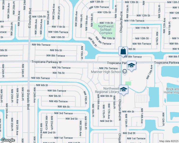 map of restaurants, bars, coffee shops, grocery stores, and more near 705 Northwest 19th Avenue in Cape Coral