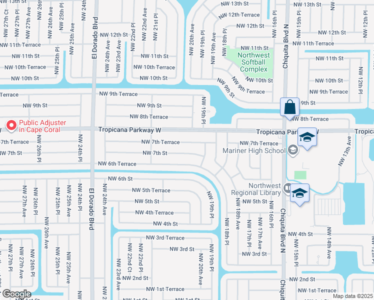 map of restaurants, bars, coffee shops, grocery stores, and more near 2021 Northwest 7th Street in Cape Coral