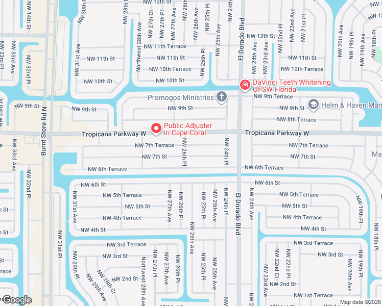 map of restaurants, bars, coffee shops, grocery stores, and more near 2533 Northwest 7th Street in Cape Coral