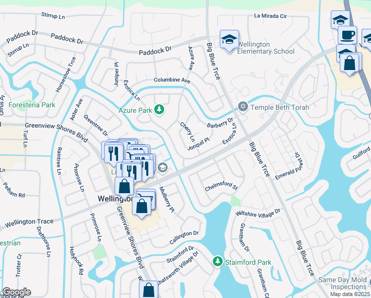 map of restaurants, bars, coffee shops, grocery stores, and more near 13548 Jonquil Place in Wellington