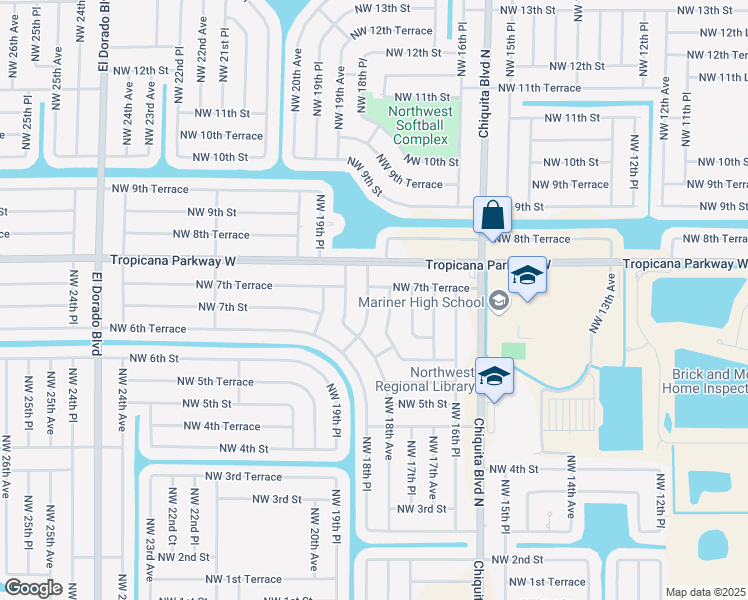 map of restaurants, bars, coffee shops, grocery stores, and more near 707 Northwest 18th Place in Cape Coral
