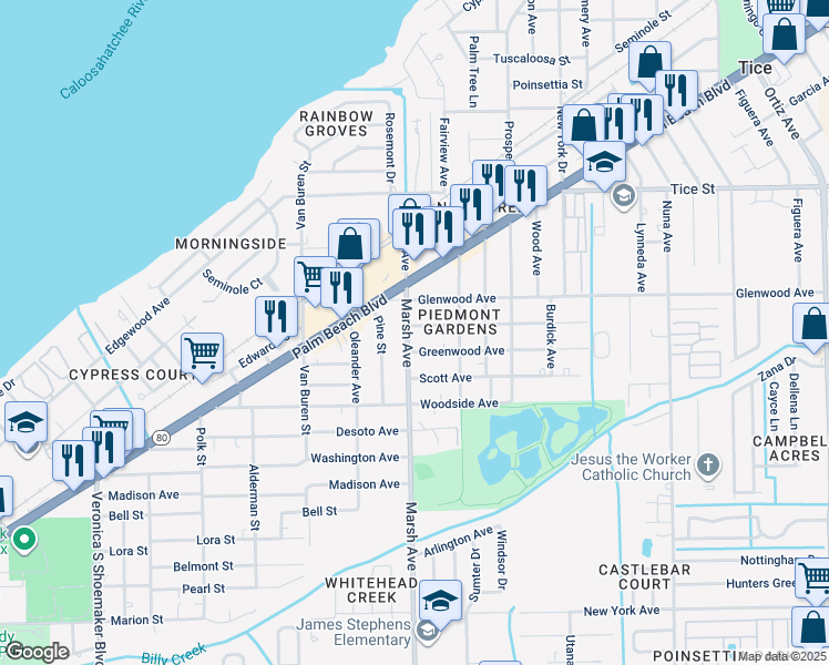 map of restaurants, bars, coffee shops, grocery stores, and more near 4220 Armeda Avenue in Fort Myers