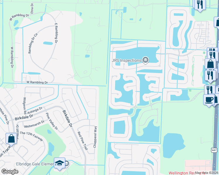 map of restaurants, bars, coffee shops, grocery stores, and more near 10674 Old Hammock Way in Wellington