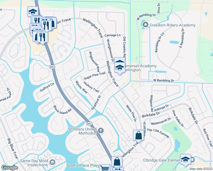 map of restaurants, bars, coffee shops, grocery stores, and more near 12149 Stratford Street in Wellington