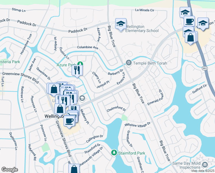 map of restaurants, bars, coffee shops, grocery stores, and more near 13548 Exotica Lane in Wellington