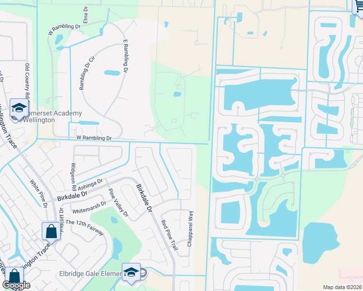 map of restaurants, bars, coffee shops, grocery stores, and more near 1168 Summerwood Circle in Wellington