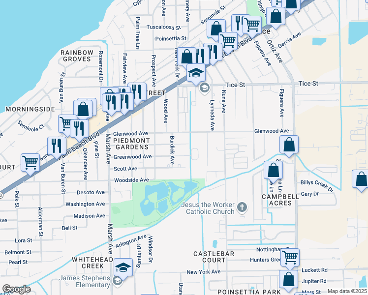 map of restaurants, bars, coffee shops, grocery stores, and more near 4465 Greenwood Avenue in Fort Myers