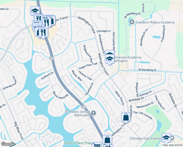 map of restaurants, bars, coffee shops, grocery stores, and more near 12169 Sycamore Lane in Wellington