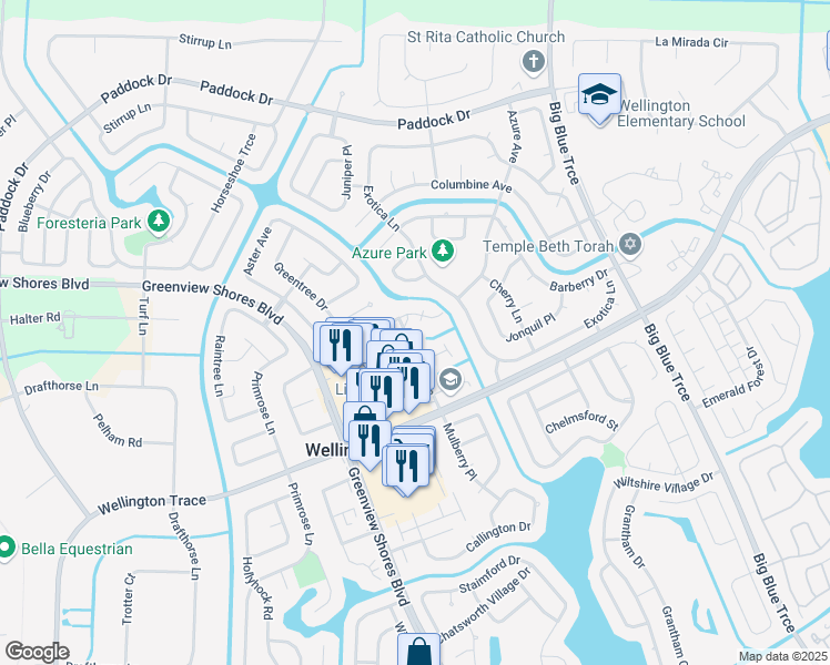 map of restaurants, bars, coffee shops, grocery stores, and more near 13789 Bottlebrush Court in Wellington