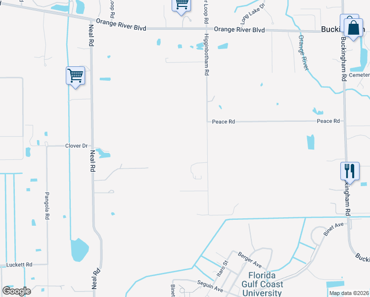 map of restaurants, bars, coffee shops, grocery stores, and more near 5300 Higginbotham Road in Fort Myers