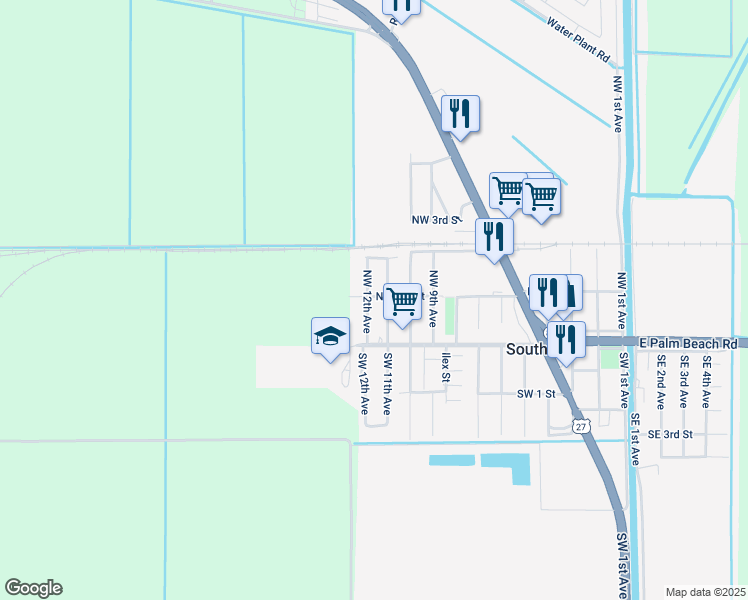 map of restaurants, bars, coffee shops, grocery stores, and more near 1190 Northwest 1st Street in South Bay