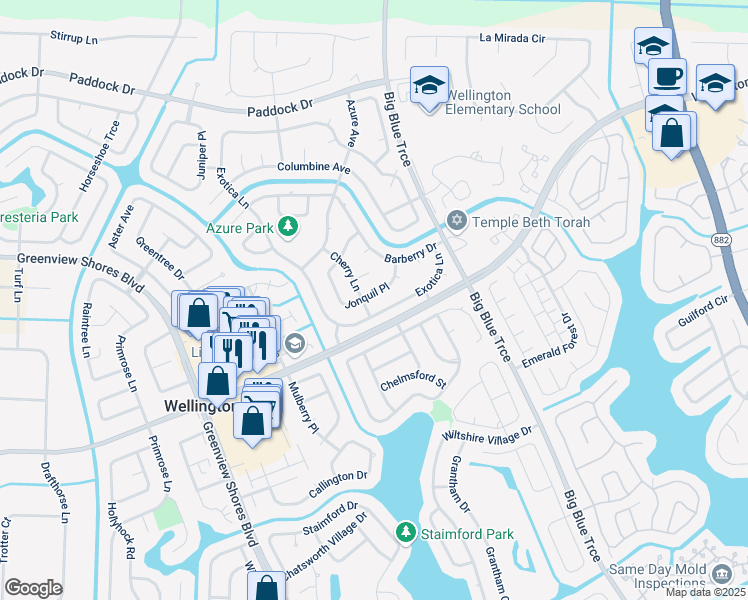 map of restaurants, bars, coffee shops, grocery stores, and more near 13548 Exotica Lane in Wellington