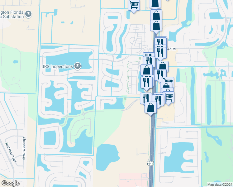 map of restaurants, bars, coffee shops, grocery stores, and more near 140 Canterbury Place in Royal Palm Beach