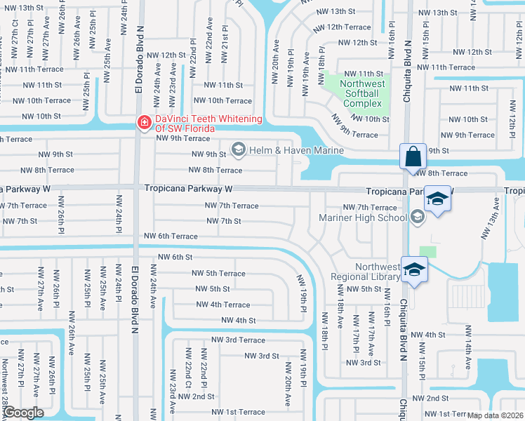 map of restaurants, bars, coffee shops, grocery stores, and more near 2021 Northwest 7th Street in Cape Coral
