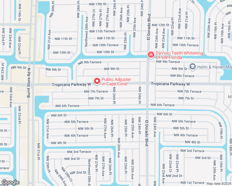 map of restaurants, bars, coffee shops, grocery stores, and more near 2536 Northwest 7th Terrace in Cape Coral