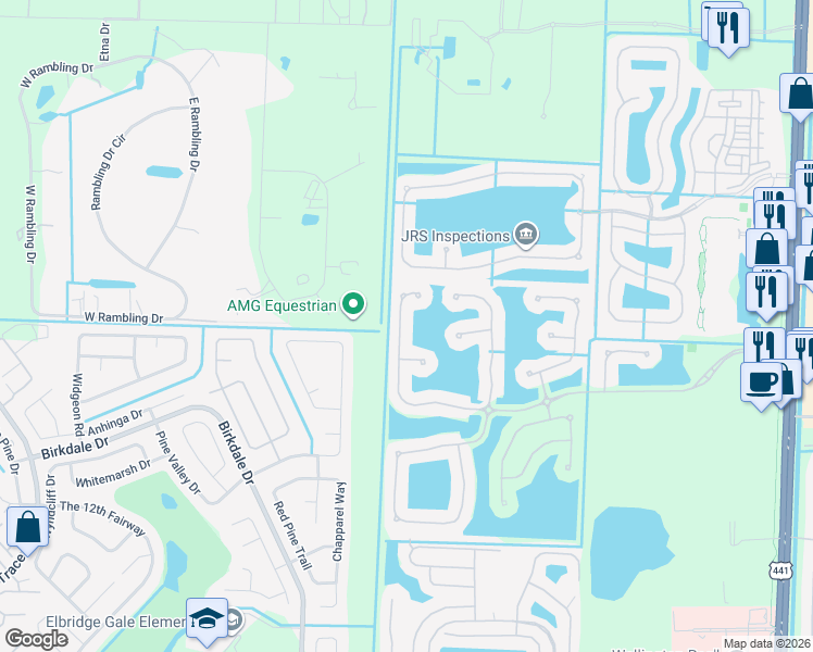 map of restaurants, bars, coffee shops, grocery stores, and more near 10672 OldHammock Way in Wellington