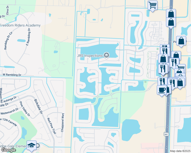 map of restaurants, bars, coffee shops, grocery stores, and more near 10604 Keystone Court in Wellington