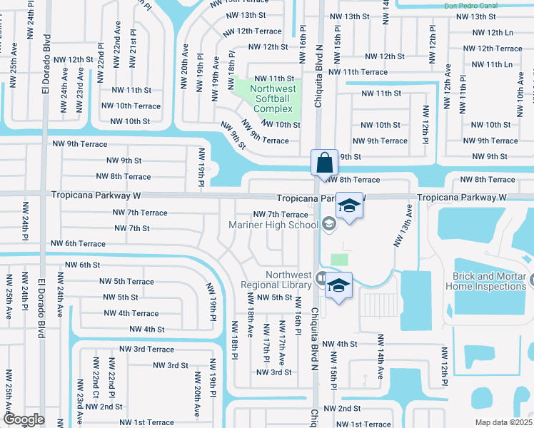 map of restaurants, bars, coffee shops, grocery stores, and more near 702 Northwest 17th Avenue in Cape Coral