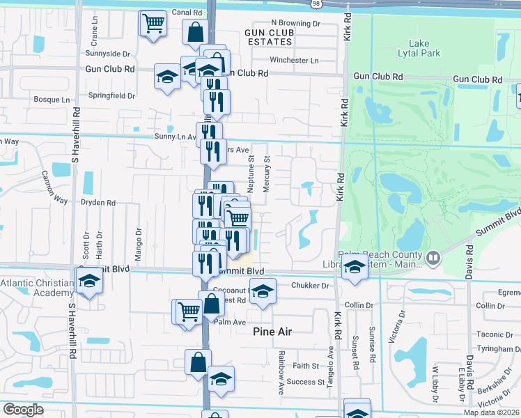 map of restaurants, bars, coffee shops, grocery stores, and more near 804 Summit Lake Drive in West Palm Beach